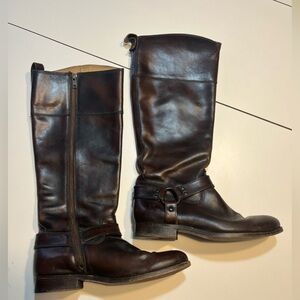 Frye Melissa Harness Tall Riding Knee High Brown Leather Boots Sz 8 B vintage
